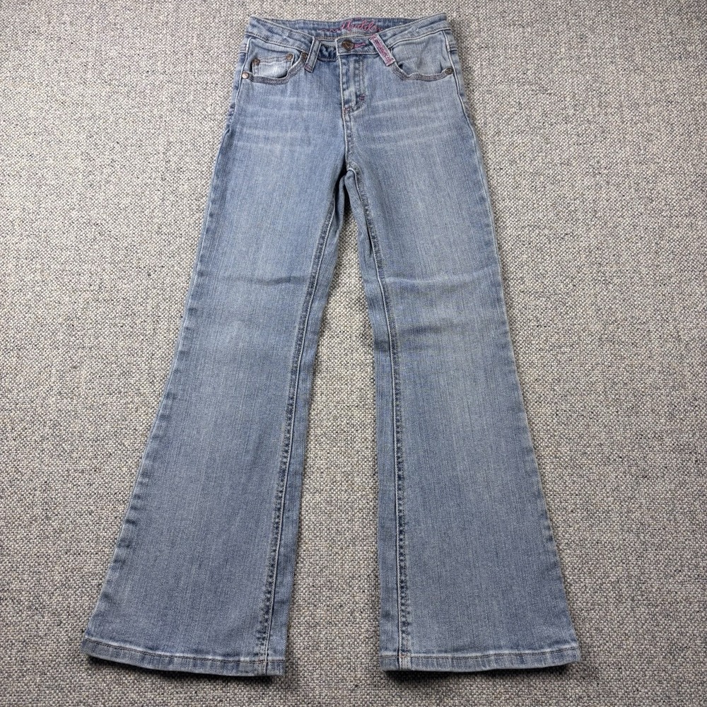 VTG Y2K Mudd Girls Flare Jeans Light Wash Blue Denim Bell Bottoms Sz 10 Slim